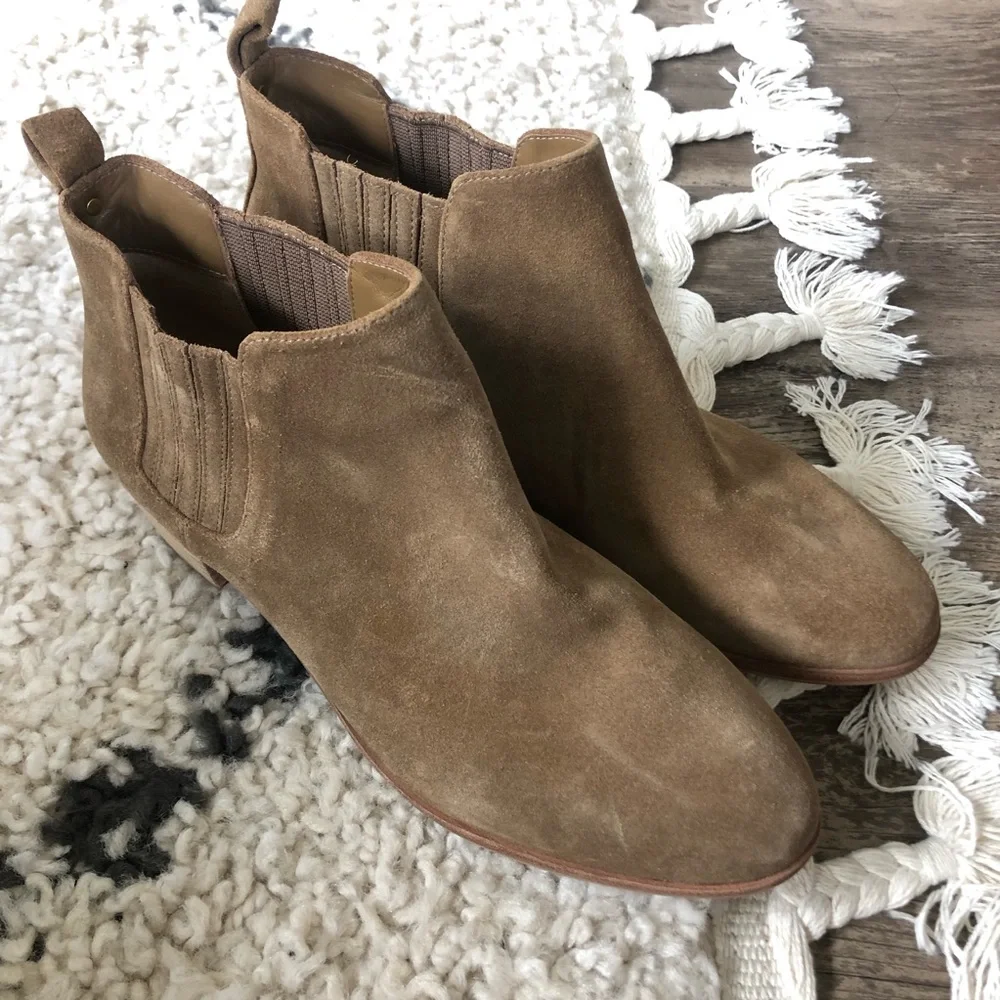 Michael Kors Shaw Suede Ankle Boots tan khaki taupe leather low block heel 7